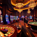 Experience high-stakes gaming excitement at https://s8esra.com/ with a vibrant casino scene featuring slot machines and poker tables.
