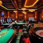 Players enjoying a thrilling gaming experience at GG88 with poker tables and vibrant slot machines.