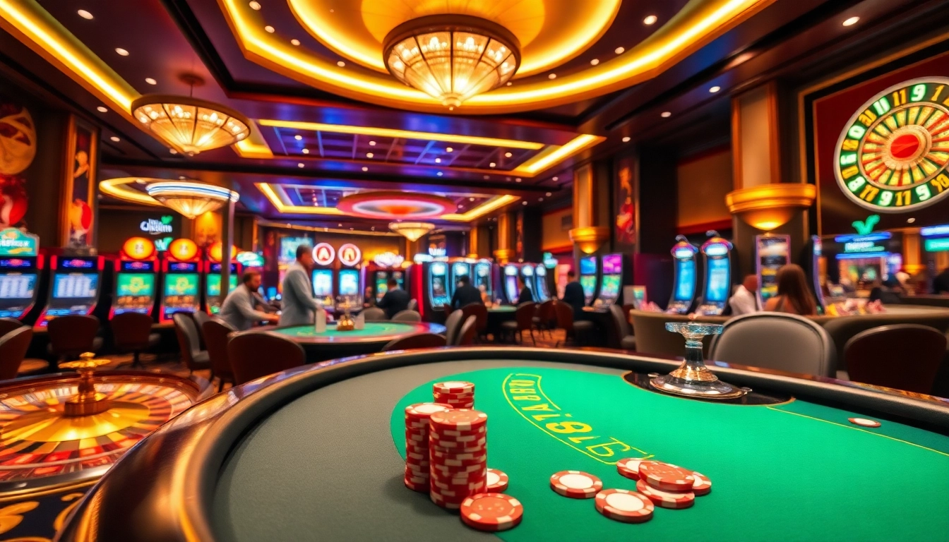 Experience the thrilling action of MM99 casino gaming with vibrant slot machines and poker tables.