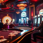 Watch gamers engage in thrilling online betting at https://luck8v.us.com/ amidst vibrant casino visuals.