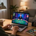 Engaged player exploring tg88 online gaming setup while enjoying a live blackjack game
