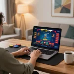 Person engaging in thrilling online gaming at 99OK with vibrant graphics on screen.