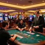Players strategizing at a blackjack table in the TR88 casino, vibrant atmosphere and excitement visible.