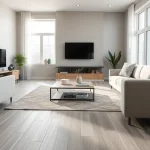 Enhance your space with stunning grey oak LVP flooring Chicago in a modern living room setting.