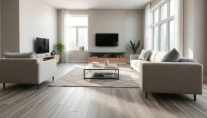 Enhance your space with stunning grey oak LVP flooring Chicago in a modern living room setting.