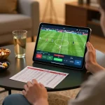 KQBD user placing a live sports bet during a football match with tablet interface