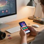 Player using the VIC88 app on smartphone for an immersive online gambling experience.