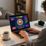 Player enjoying 777VIP roulette online, ambient lighting and cozy desk setup create a perfect gaming atmosphere.