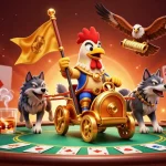 Bet on UFABET with exciting 3D casino characters celebrating victory amidst vibrant gambling elements.