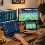 Engaging online sports betting scene featuring 8kbetbh user analyzing odds on multiple screens.