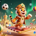 Topbet showcases thrilling gambling action with a sultan, sports elements, and vibrant casino atmosphere.