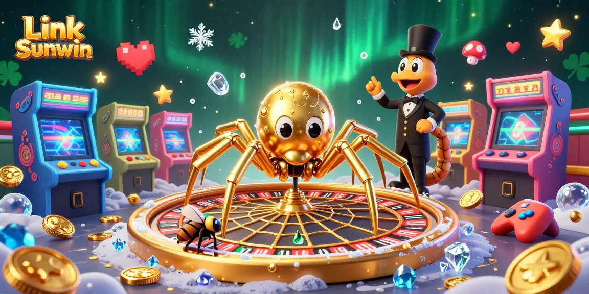 Experience the excitement of Link Sunwin as a fly nervously bets at a roulette wheel spun by a golden spider