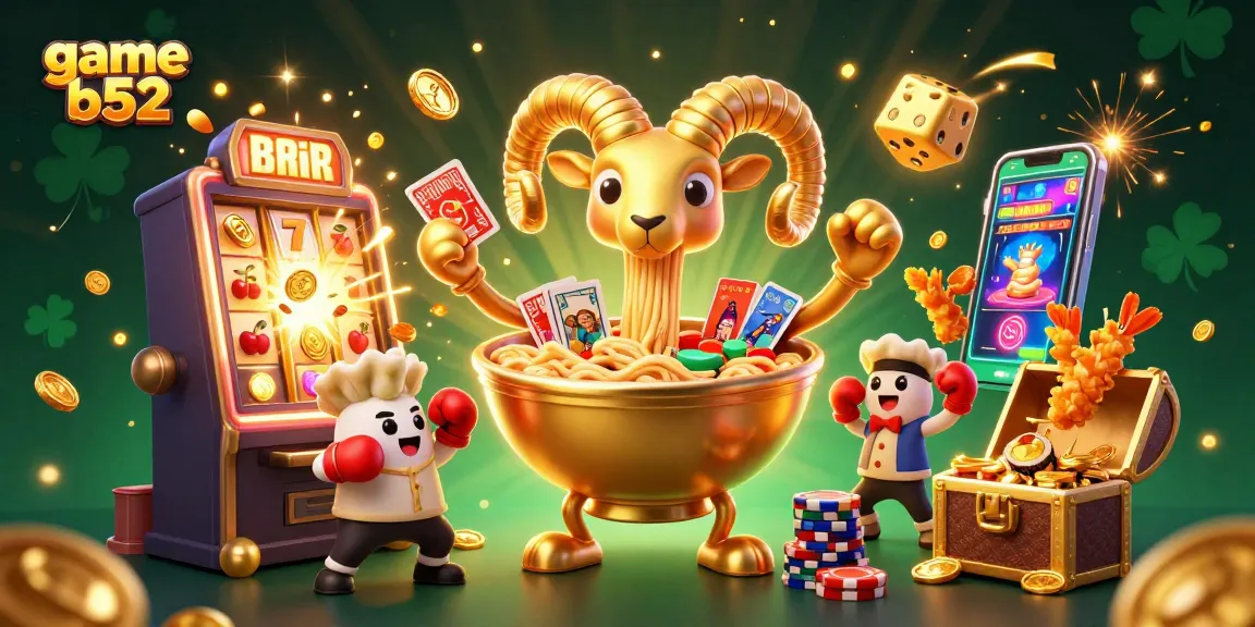 Engage with vibrant game b52 action featuring a cartoon ramen bowl dealer and exciting casino elements.