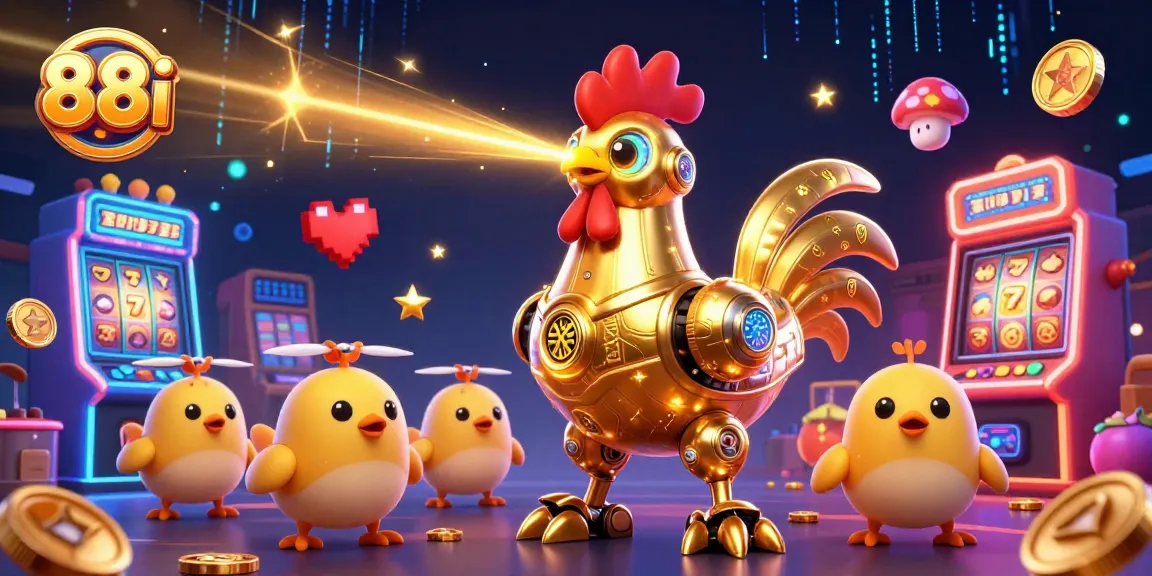 Experience winning excitement at 88i with vibrant casino-themed illustration of slot machines and character dynamics.