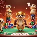 Experience winning at ukspace2017 with lively meerkats in a vibrant casino scene with poker action.
