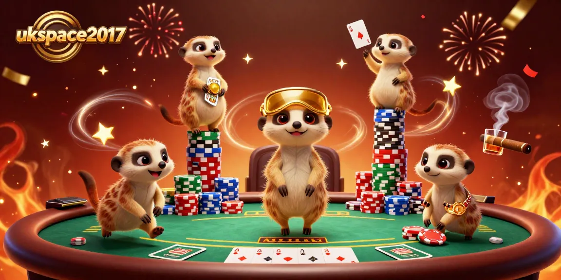 Experience winning at ukspace2017 with lively meerkats in a vibrant casino scene with poker action.