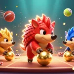 U888 offers thrilling betting action as rival pangolins bowl through poker chips in a vibrant scene.