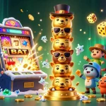 Spin the reels on the rr88 app featuring vibrant casino illustrations and a dynamic totem character.